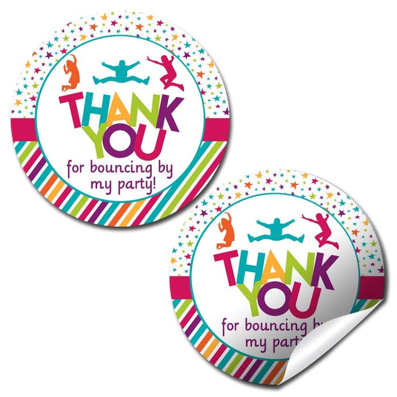 Amanda Creation Jump and Bounce Birthday Party Thank You Sticker Labels, 40 2" Party Circle Stickers by AmandaCreation, Great for Party Favors, Envelope Seals & Goodie Bags - Image 1
